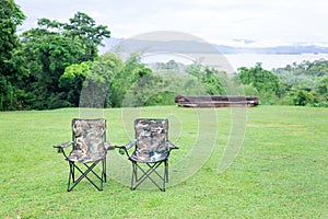 Two empty  folding chairs for Outdoor Camping