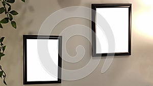 Two Empty Frame On The Shelf With Books.Blank Advertisement Banner Poster Mock Up Isolated Template Clipping Path