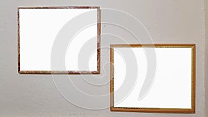 Two Empty Frame On The Shelf With Books.Blank Advertisement Banner Poster Mock Up Isolated Template Clipping Path