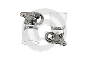 Two glasses for vodka with ram head