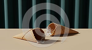 Two Empty Ice Cream Cones on a Table