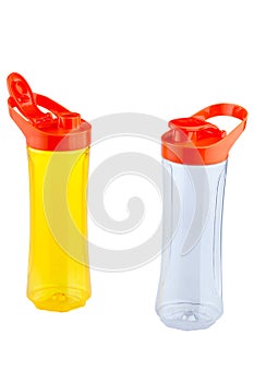 Two empty shake bottles on white background
