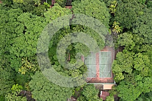 Two empty tenis courts aerial view