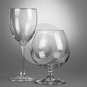 Two empty wine glasses