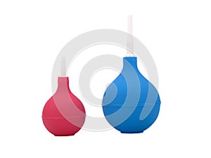 Two enemas red and blue on a white background