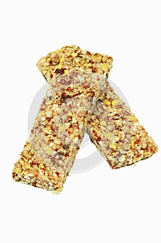 Two energy cereals bars with red fruits, isolated