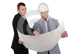 Two engineers discussing a building project