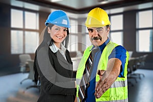 Two engineers with helmets