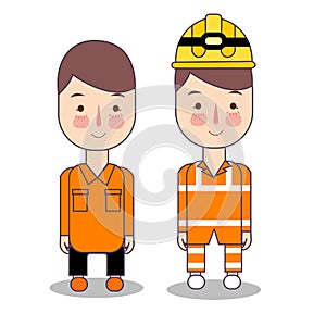 Two engineers with helmets and vests. Search and resque team or worker in engineering construction mining. safety photo