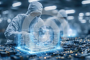 Engineers working on advanced technology in a cleanroom environment