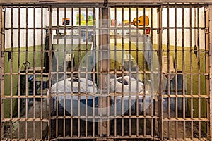 The two escape cells of the maximum security federal prison Alcatraz, located on an island in the middle of San Francisco Bay.