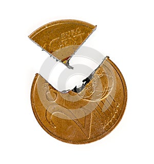 Two Euro-Cent coin cut into pieces