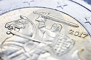 Two euro coin macro detail