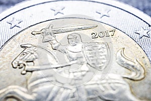 Two euro coin macro detail