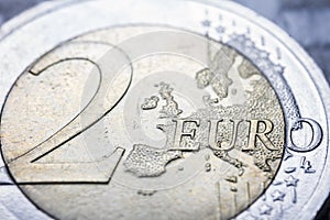 Two euro coin macro detail