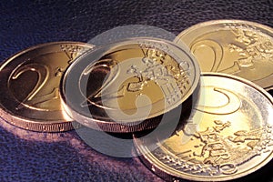 Two Euro, European currency coins, bimetallic technology