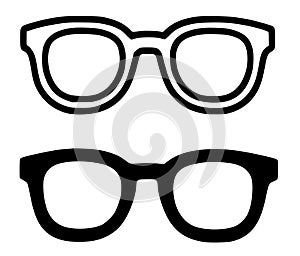 Glasses illustration icon, outline and silhouette, transparent background