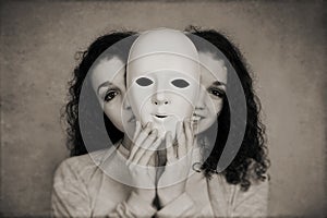 Two-faced woman manic depression concept photo