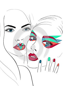 Two faces with bright makeup