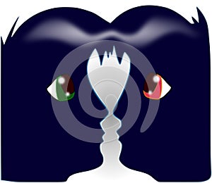 Two faces and broken vase