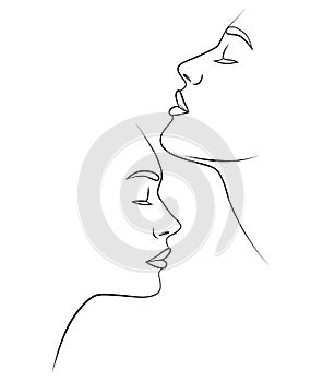 Two faces one line. Fashionable drawing. Vector image.