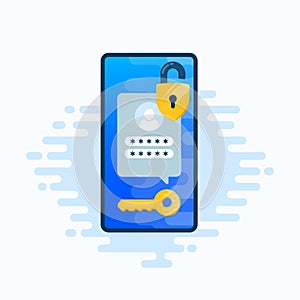 Two factor autentication security smartphone sms illustration. Login confirmation notification with password code