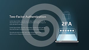 Two factor authentication 2FA with a smartphone on a dark background.