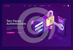 Two-factor authentication isometric landing page