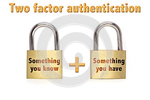 Two factor authentication padlocks concept isolated on white