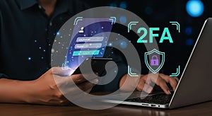 Two Factor Authentication Security Concept with Person Using Phone and Laptop Computer