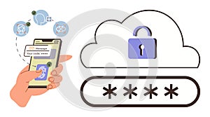 Two-Factor Authentication with Smartphone and Cloud Security Lock Icon