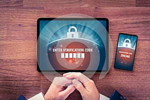 Two-factor authentication and verification security concept