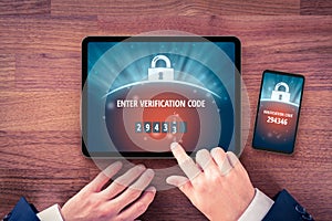 Two-factor authentication and verification security concept