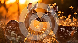 Two fallow deer with antlers in the morning light Wildlife scene from nature AI Generative