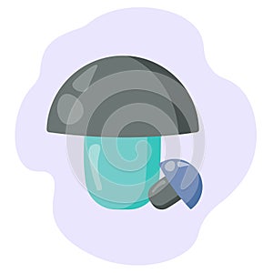 Two fantasy mushrooms in a cartoon style, unusual cap mushrooms in blue-gray shades for design