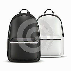 Two fashionable backpack mockup with roomy pocket isolated on white