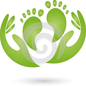 Two feet and hands, foot care and massage logo