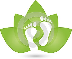 Two feet and leaves, foot care and podiatry logo