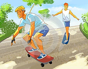 Two fellows on skateboards