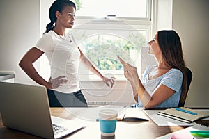 Two female business partners having a discussion