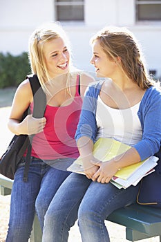 Two Female College Students Outside Campus Building