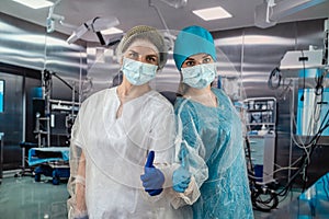 Two female doctors are talking in the clinic of surgery and dentistry.