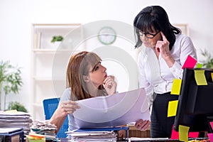 Two female employees and excessive work in the office