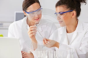 Two Female Technicians Working In Laboratory