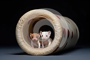 two ferrets meeting in the middle of a tube