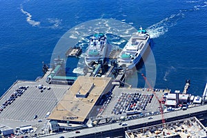 Two Ferries Docked in Seattle