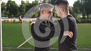 Two fighters practice mma skills in training