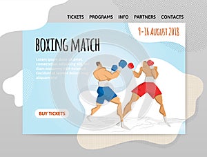 Two fighting boxers, boxing match. Vector illutration, design template of sport site,header, banner or poster.