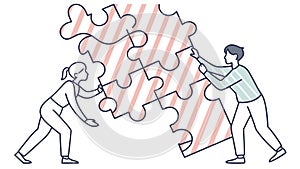Two Figures Interlocking Puzzle Pieces: Teamwork and Collaboration, vector design Generative AI