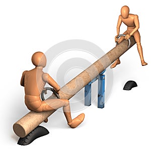 Two figures rocking on see-saw